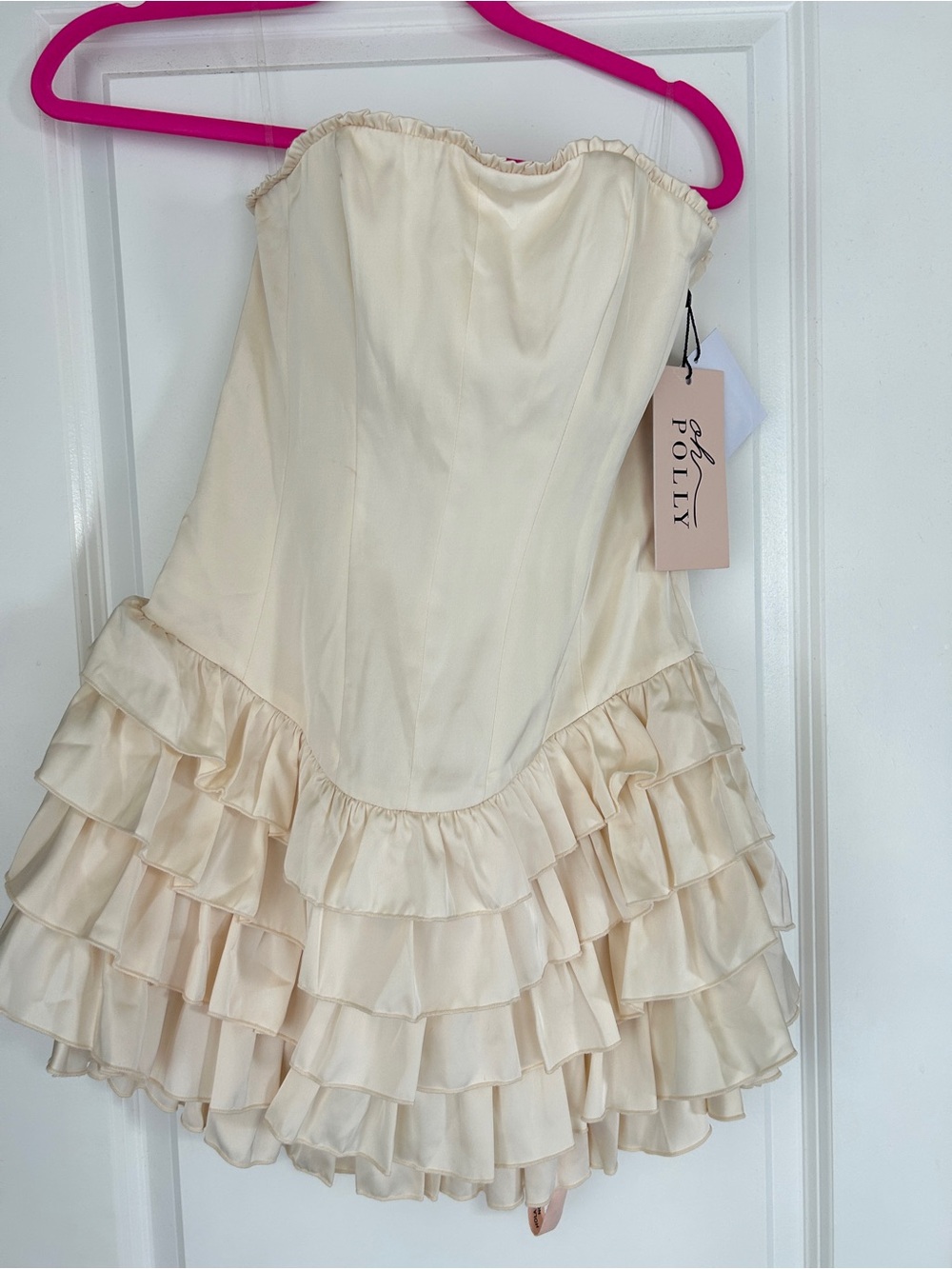 Oh Polly Strapless Ivory Ruffle Tiered Mini Dress